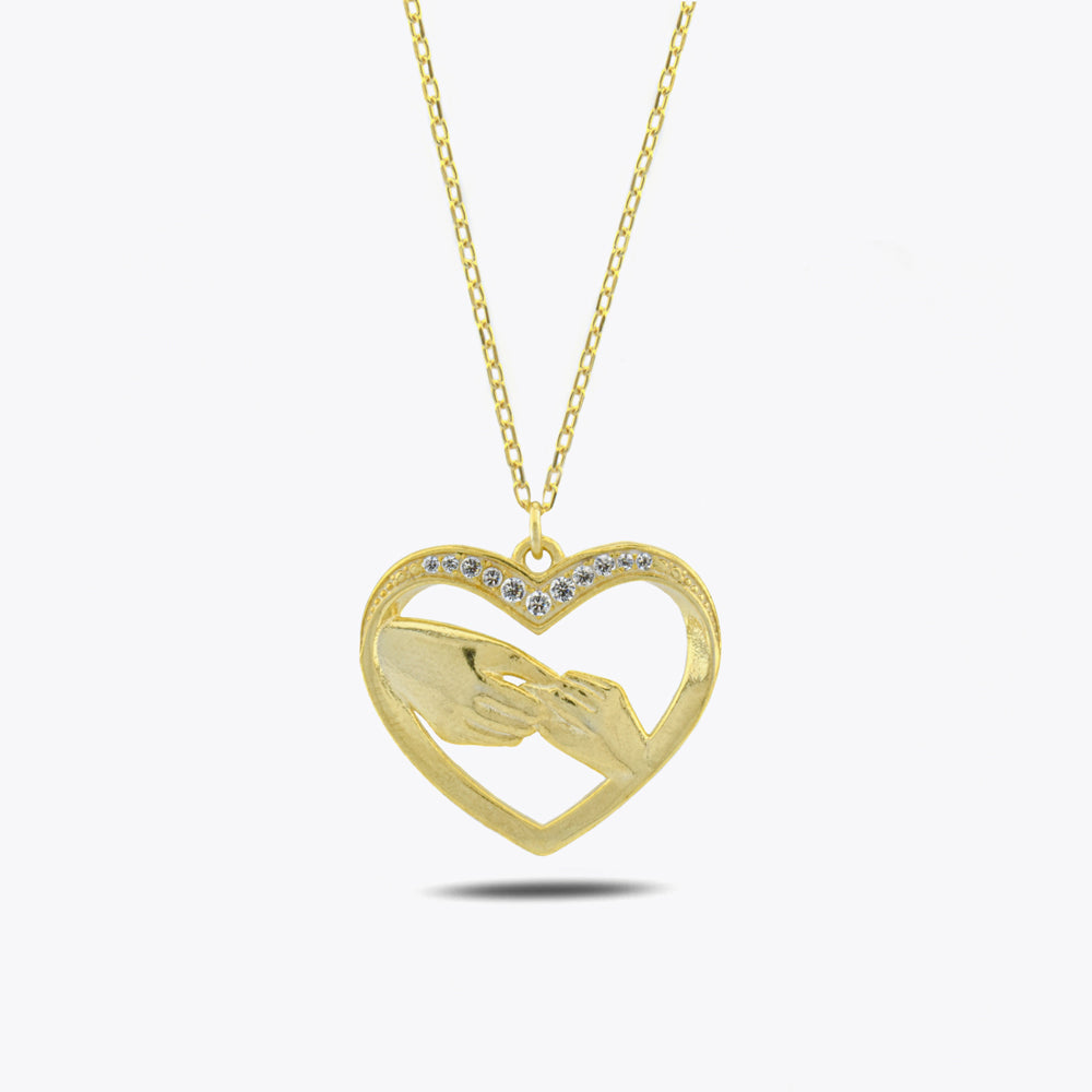 Mother and Child Silver Hand -Hart Necklace