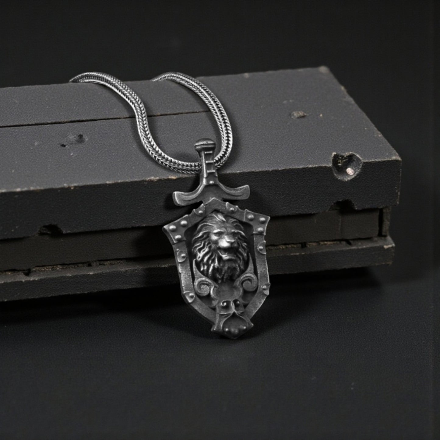 925 Silver Lion Pendant in Shield Design