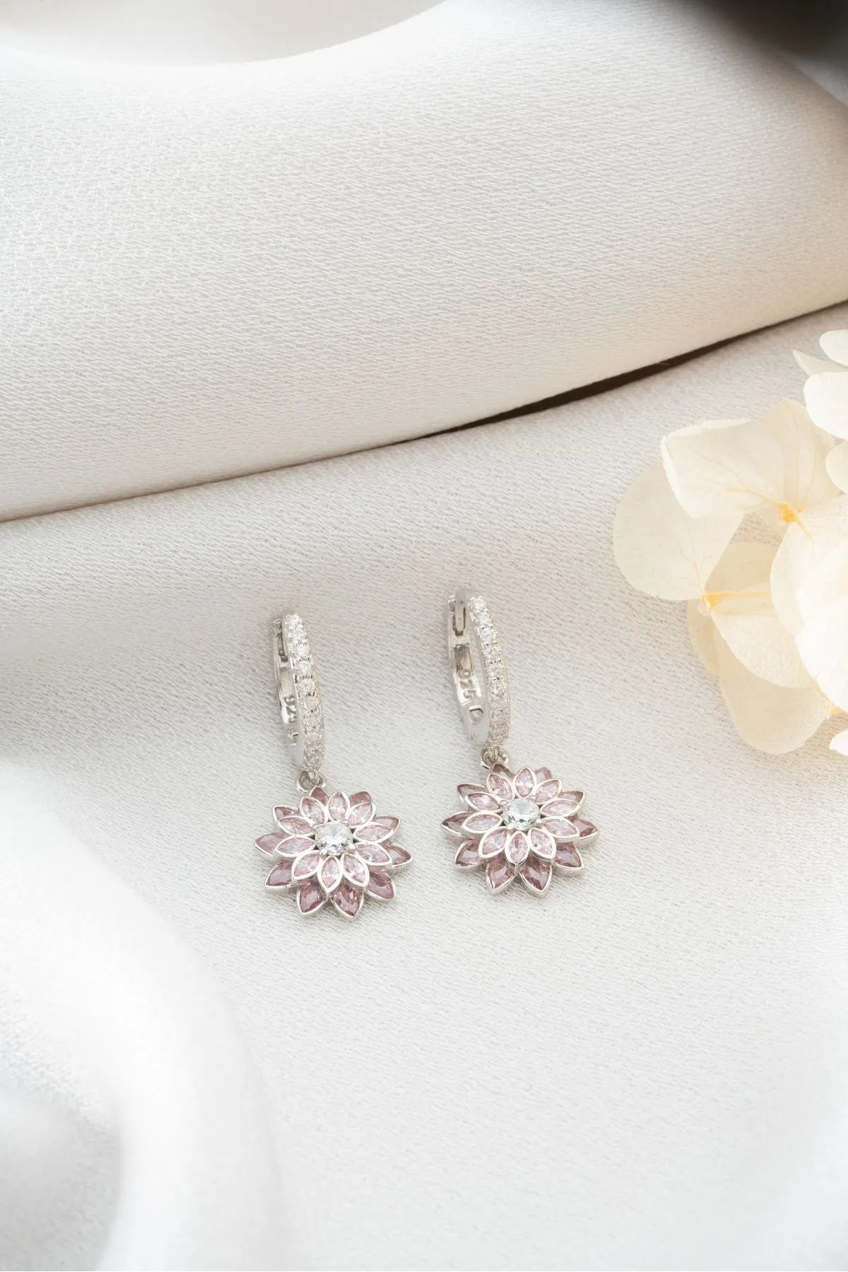 Pink Lotus earrings - 925 Silver & Zirconia