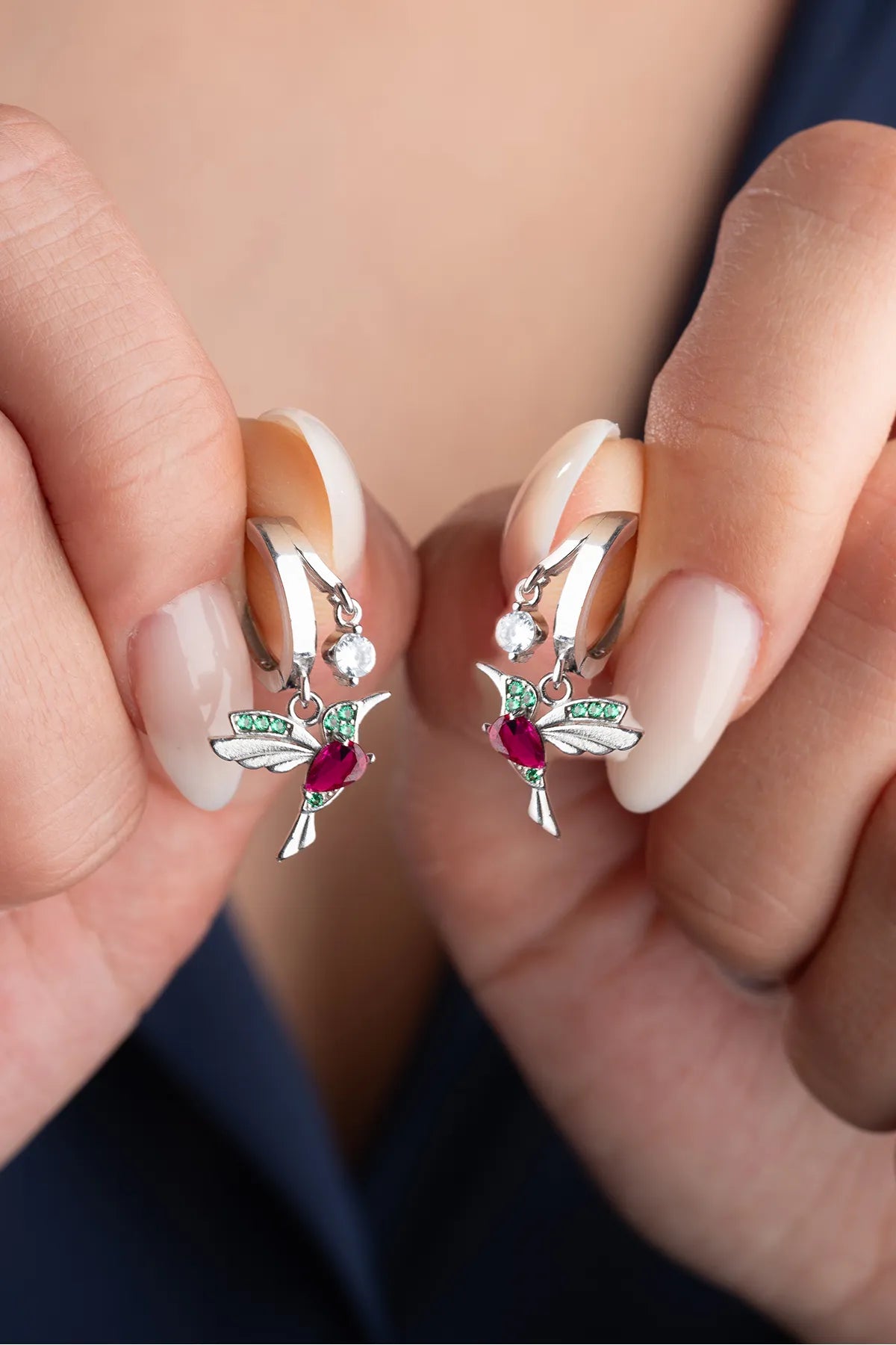 Hummingbird Charm - 925 Sterling Silver Earrings