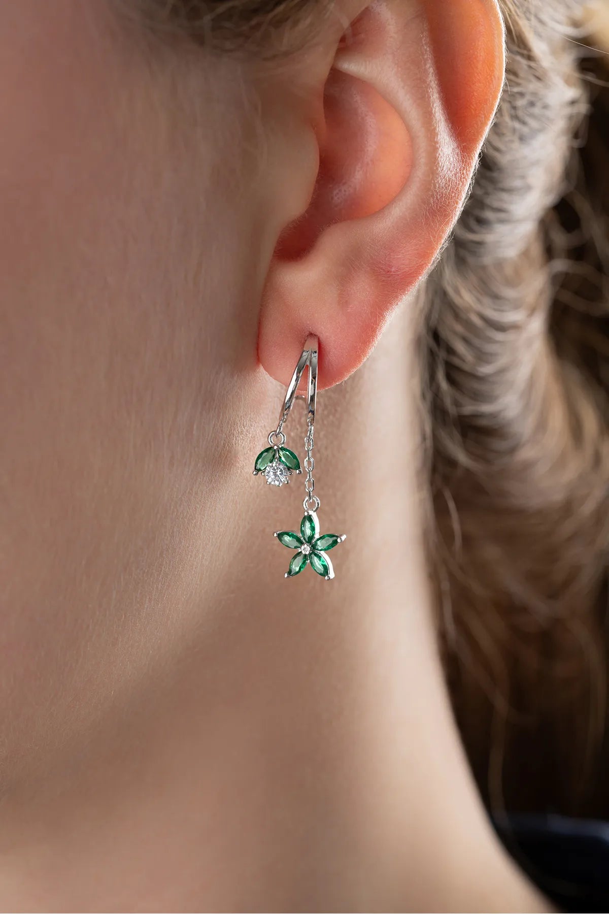 Green Lotus Earrings - 925 Silver & Zirconia