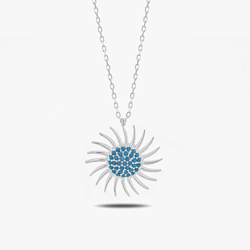 Turquoise Steen Zon Zilveren Ketting