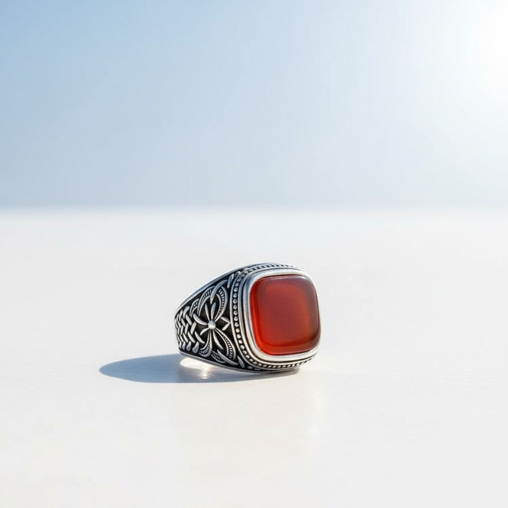 Silver men's ring with agate stone