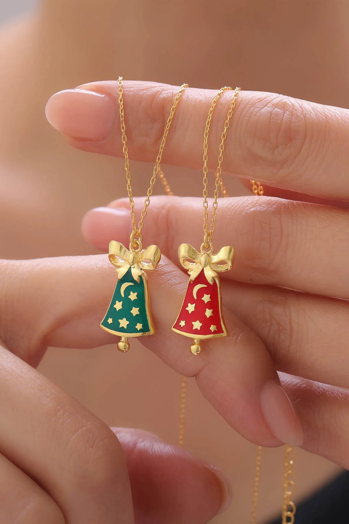 StellaBell - 925 Sterling Silver Christmas Bell Pendant - Red or Green