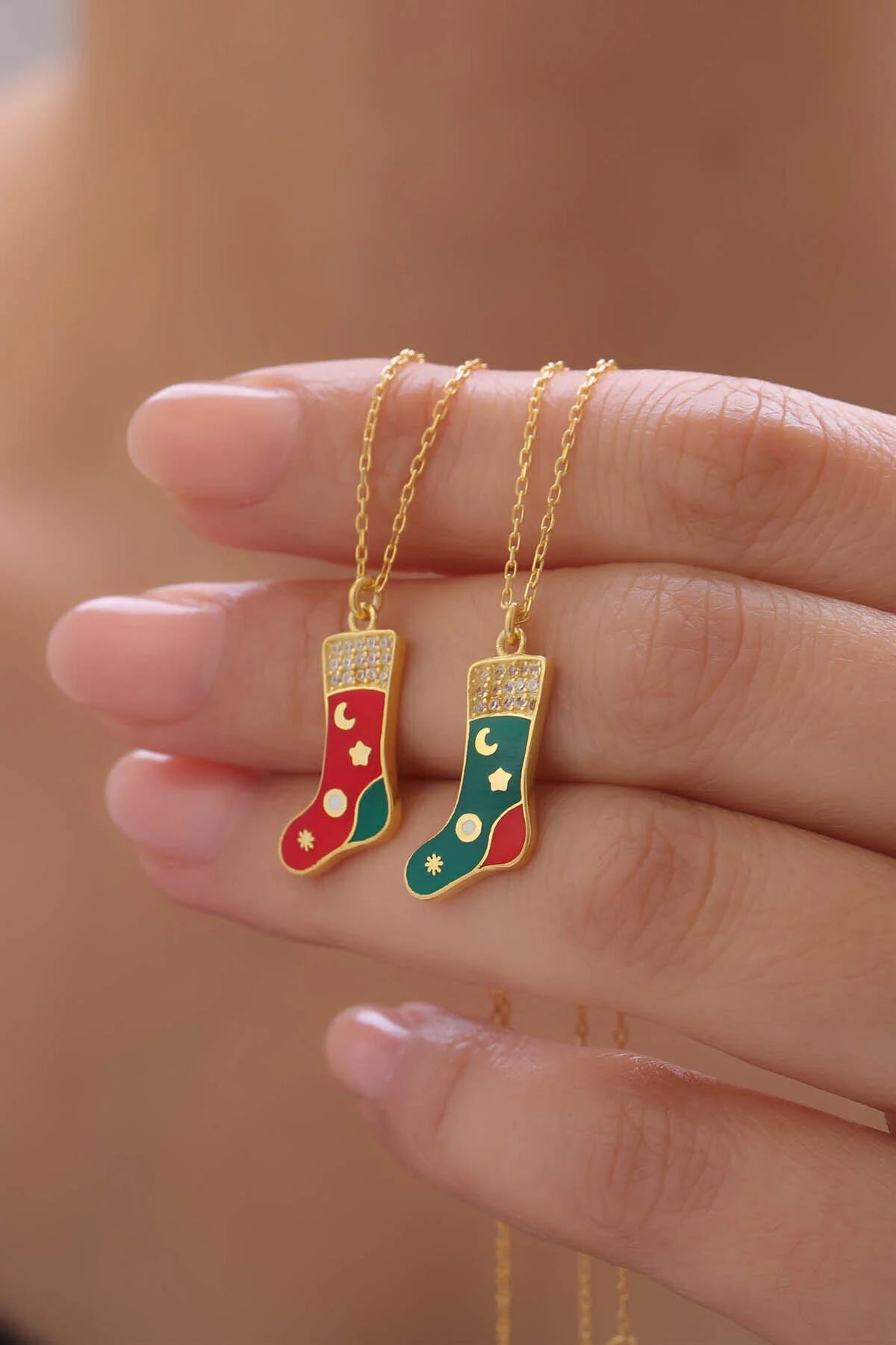 925 Sterling Silver Christmas Stocking Pendant – Red or Green