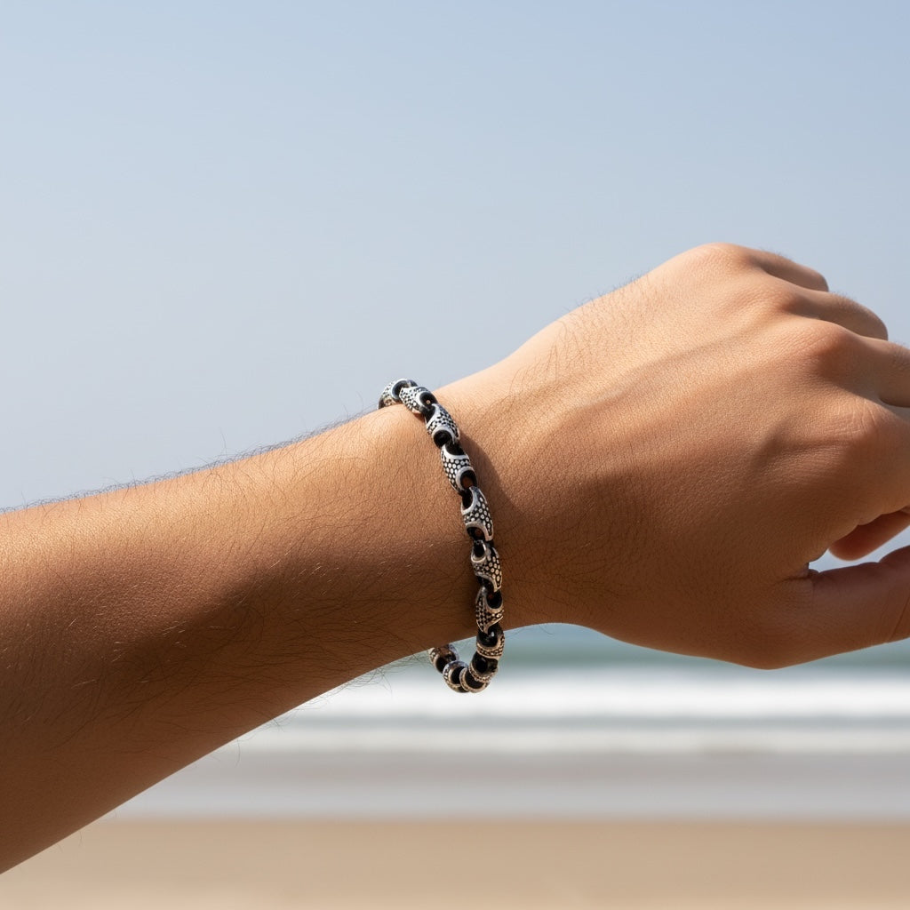 Dark Scale 925 Silver Bracelet for Men