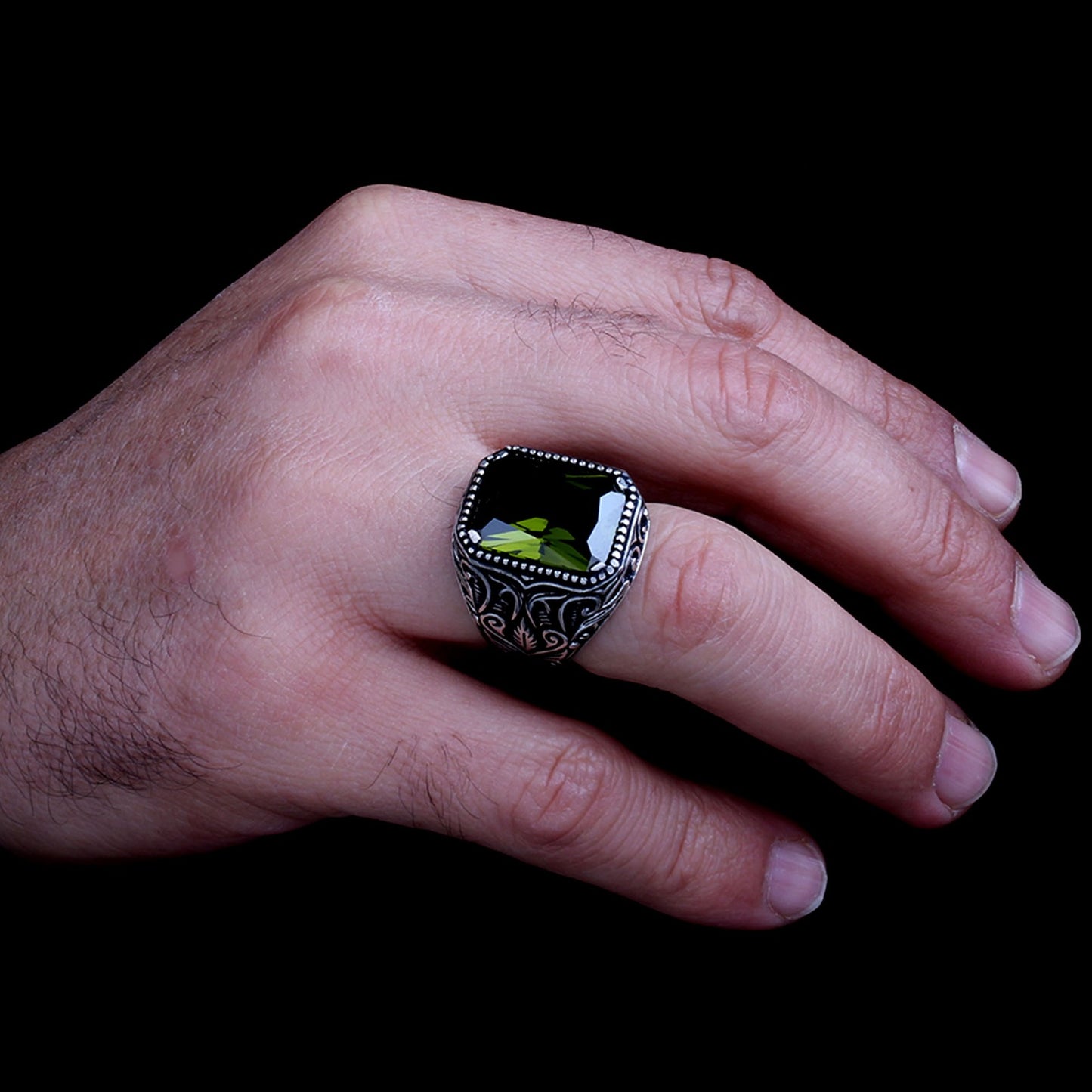 925 Sterling Silver Men's Ring with Khaki Zircon Stone