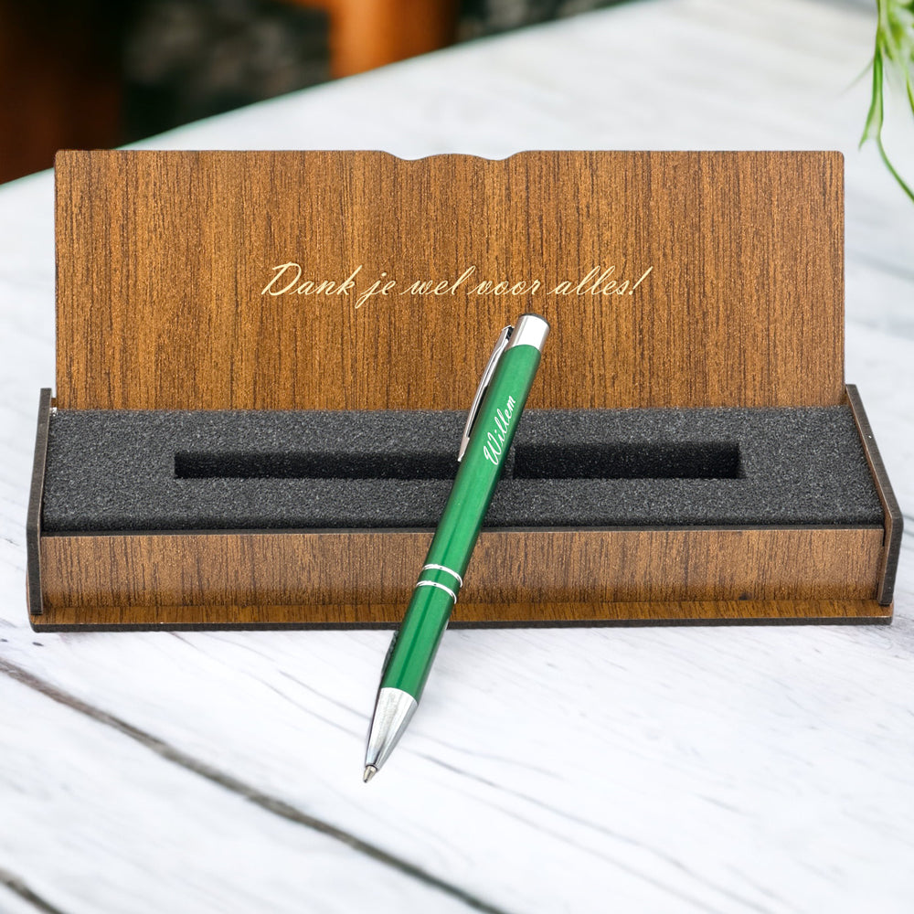Personalized ballpoint pen - Writing set with engraved wooden box BLP2002GD