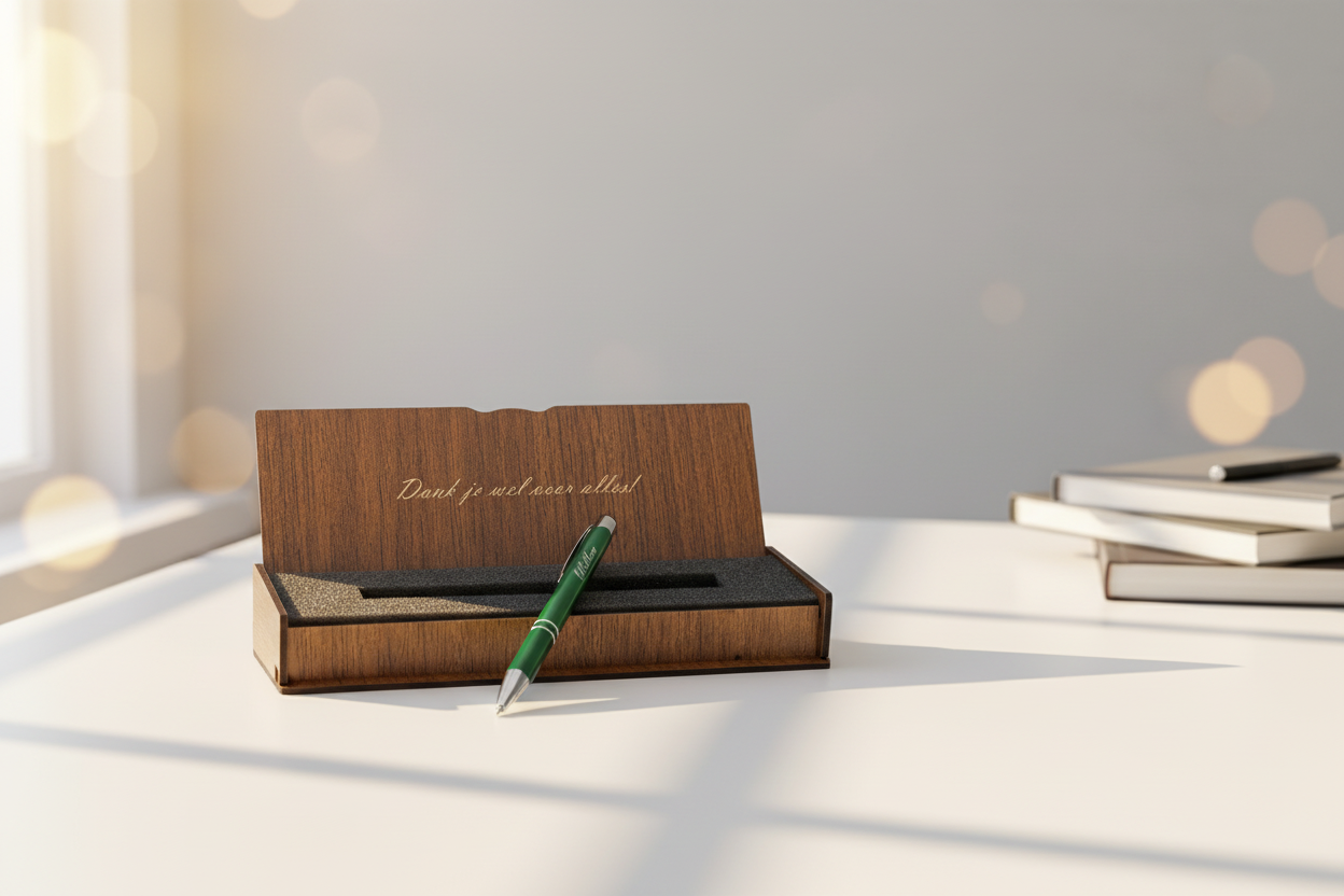Personalized ballpoint pen - Writing set with engraved wooden box BLP2002GD
