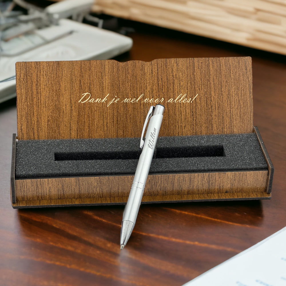 Personalized ballpoint pen - Writing set with engraved wooden box D1