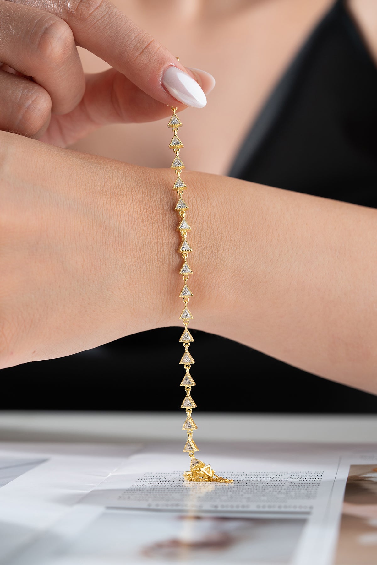 Triangle Shaped Bracelet with Gold Plated & Zirconia