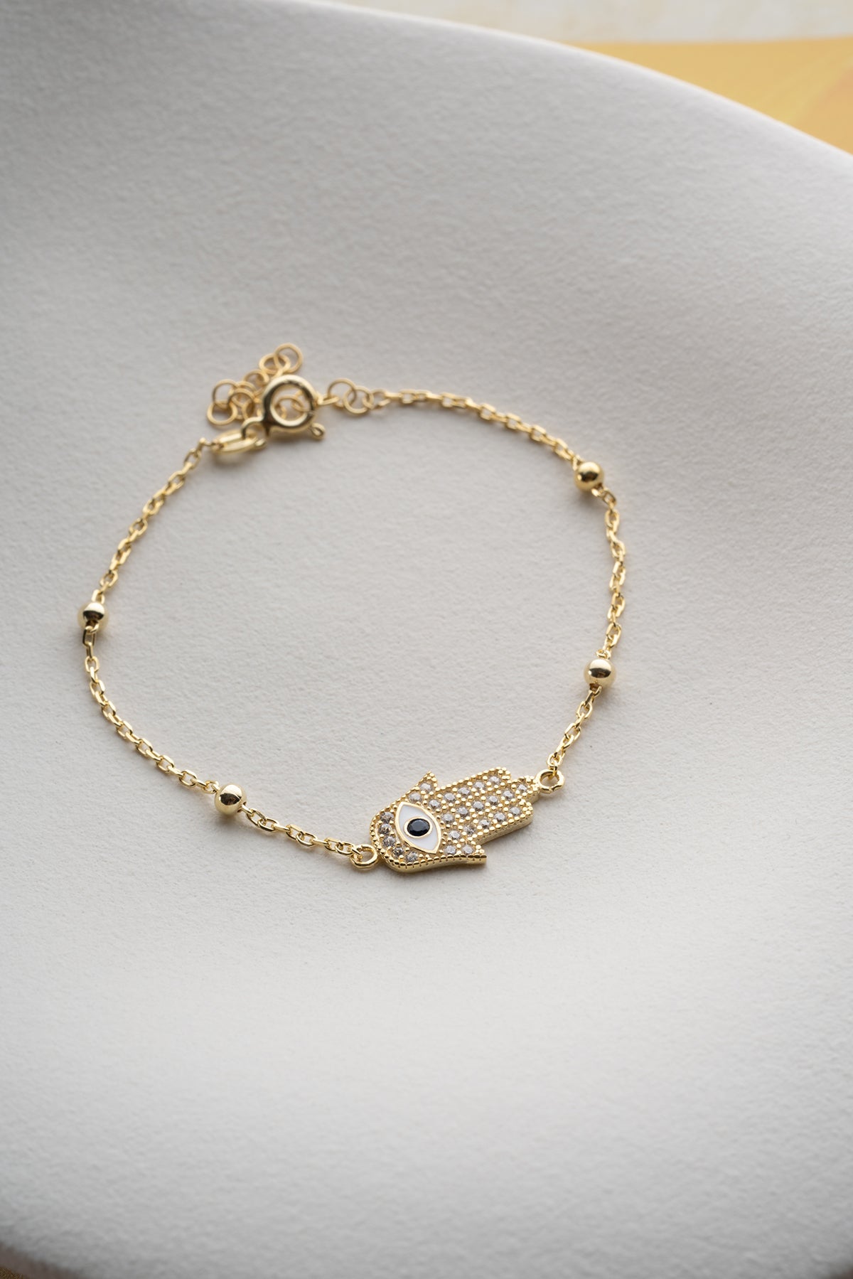 Gold Plated Bracelet with Hamsa Hand & Eye