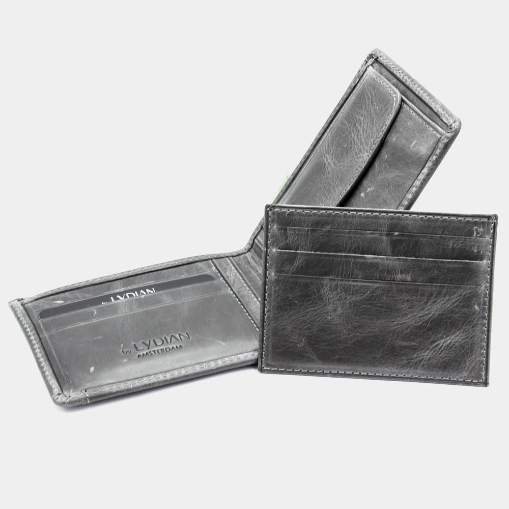 Gray Leather Wallet with Cardholder engraving BLW1320-G