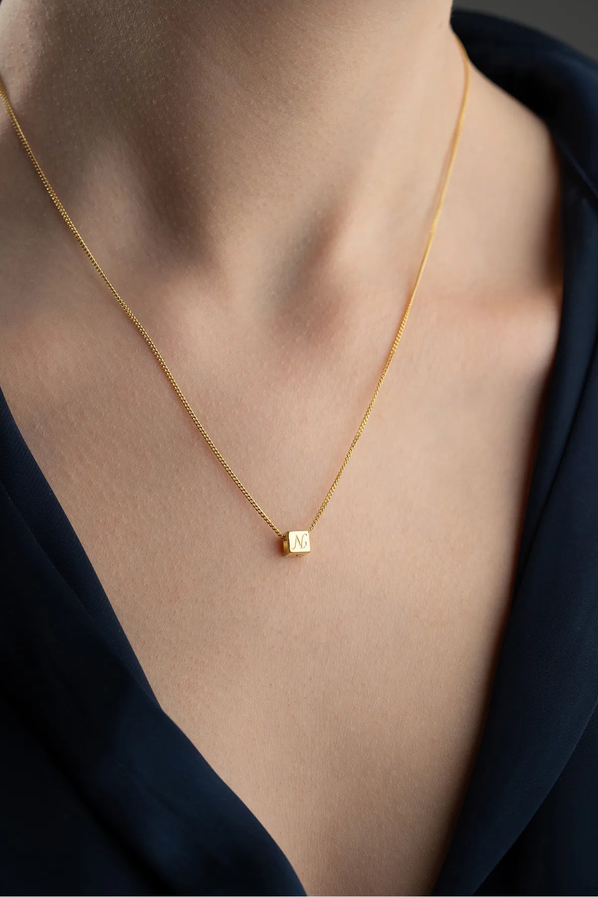 Gepersonaliseerde Kubus Initiaal Ketting van 925 Zilver
