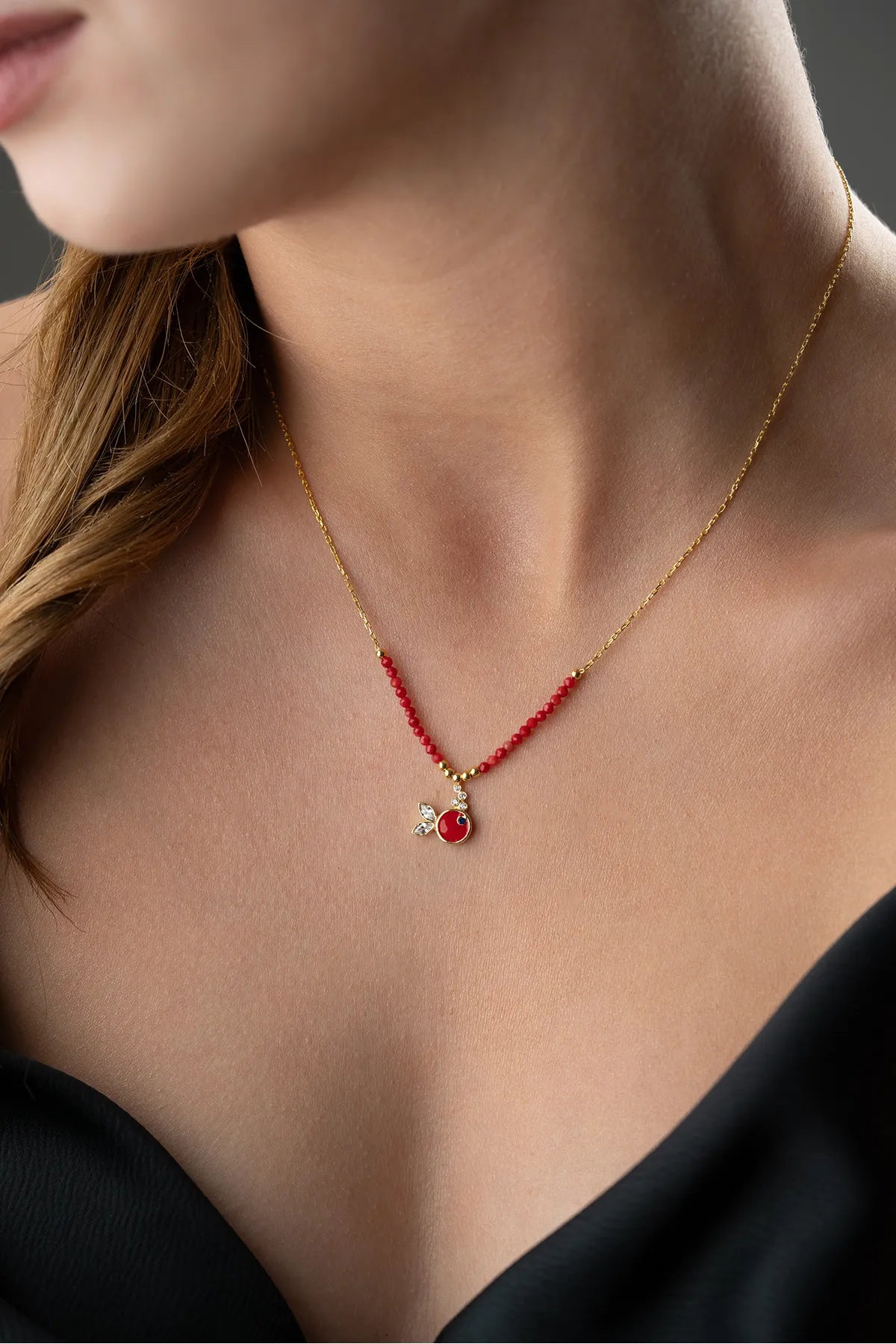 925 Sterling Zilveren Ketting met Rode Emaille Vis en Kralen