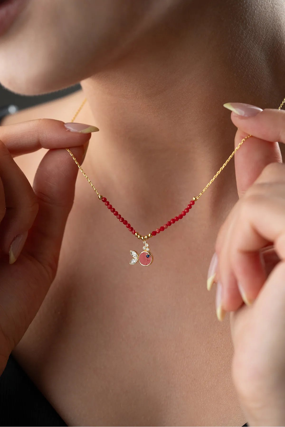 925 Sterling Zilveren Ketting met Rode Emaille Vis en Kralen
