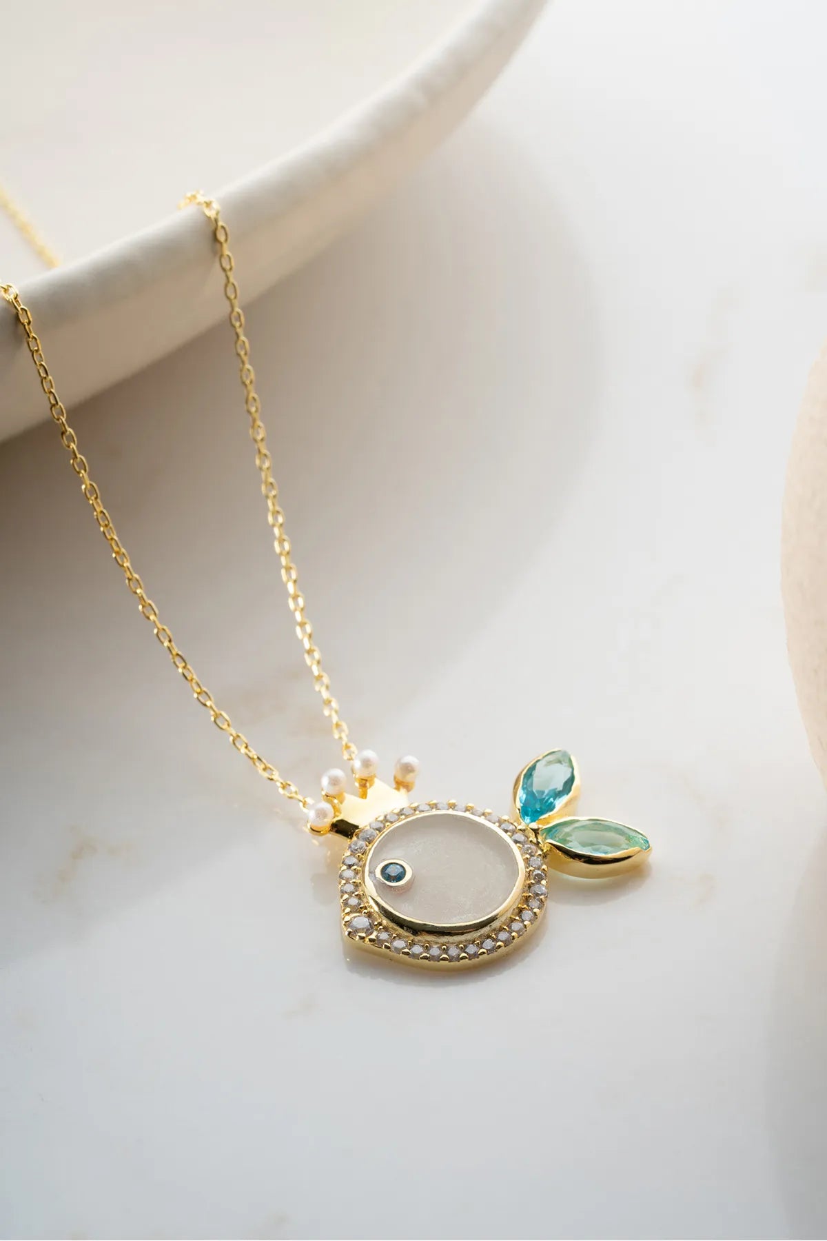 925 Sterling Zilveren Vis Ketting met Emaille en Kroon