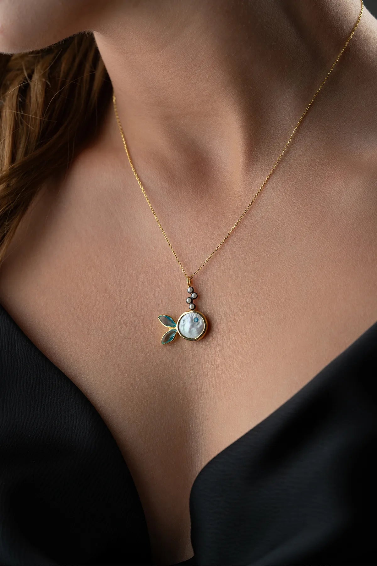 925 Sterling Zilveren Vis Ketting met Parelaccent