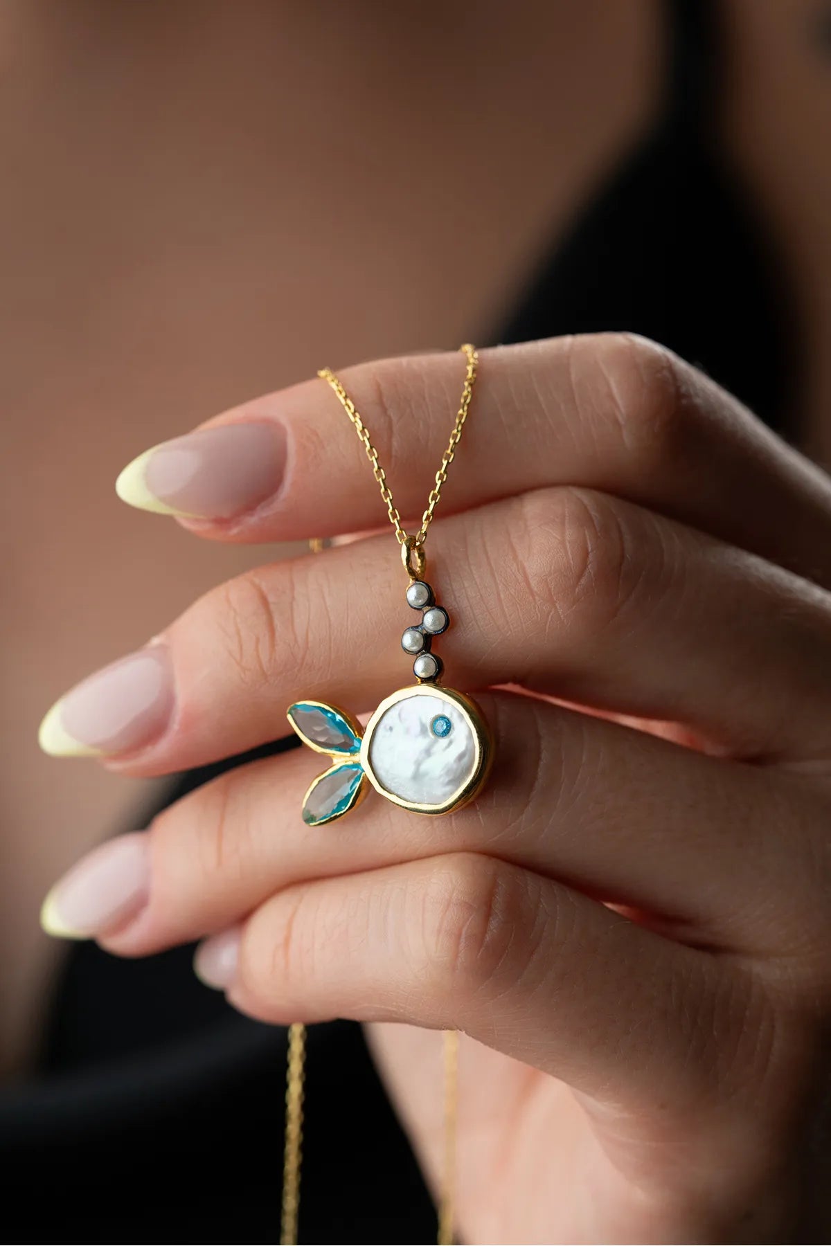 925 Sterling Zilveren Vis Ketting met Parelaccent