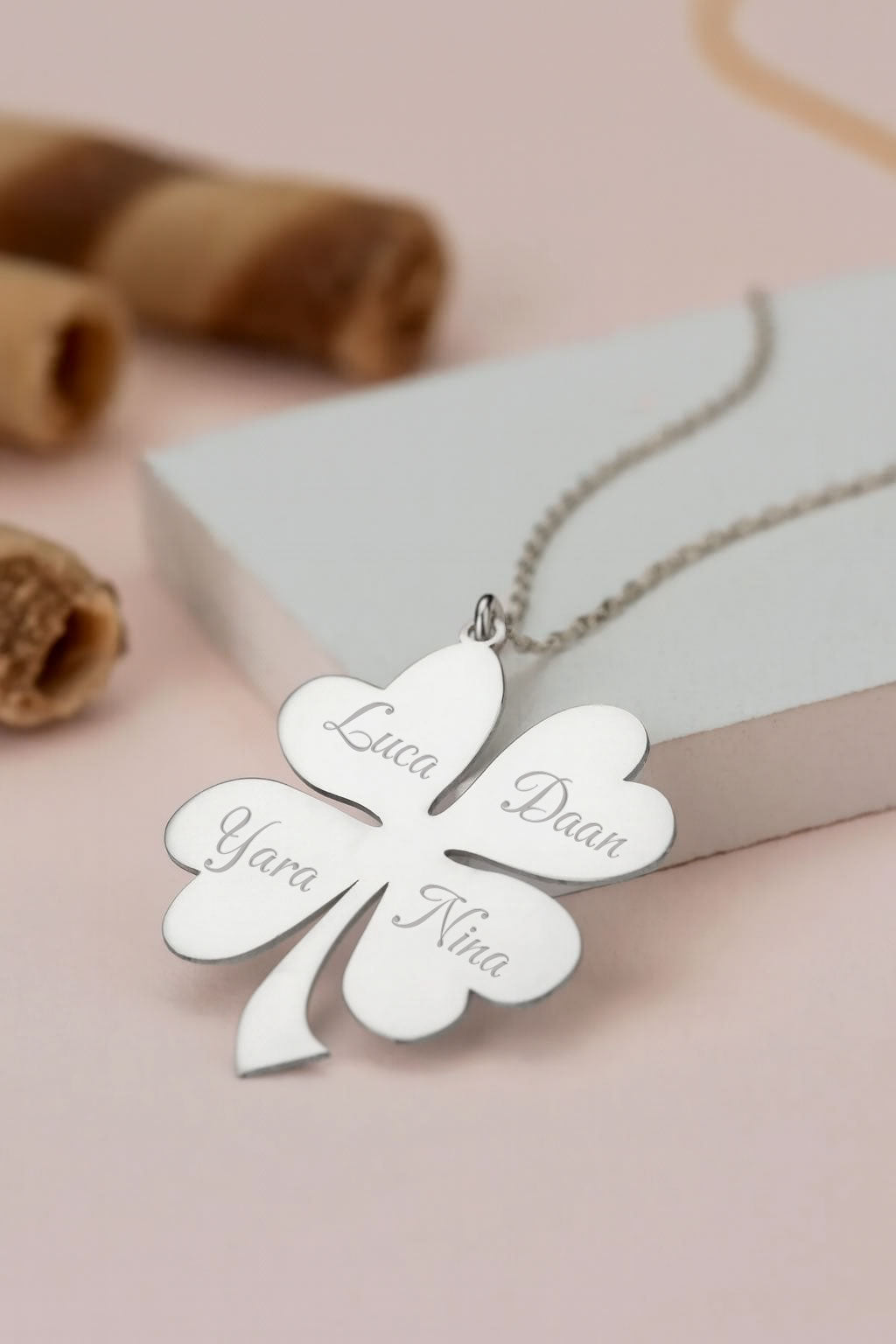 Personalized Clover Four Chain - 925 Sterling Silver