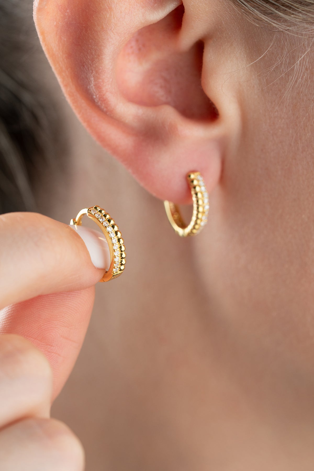 925 Sterling Silver Creoles with balls and stones