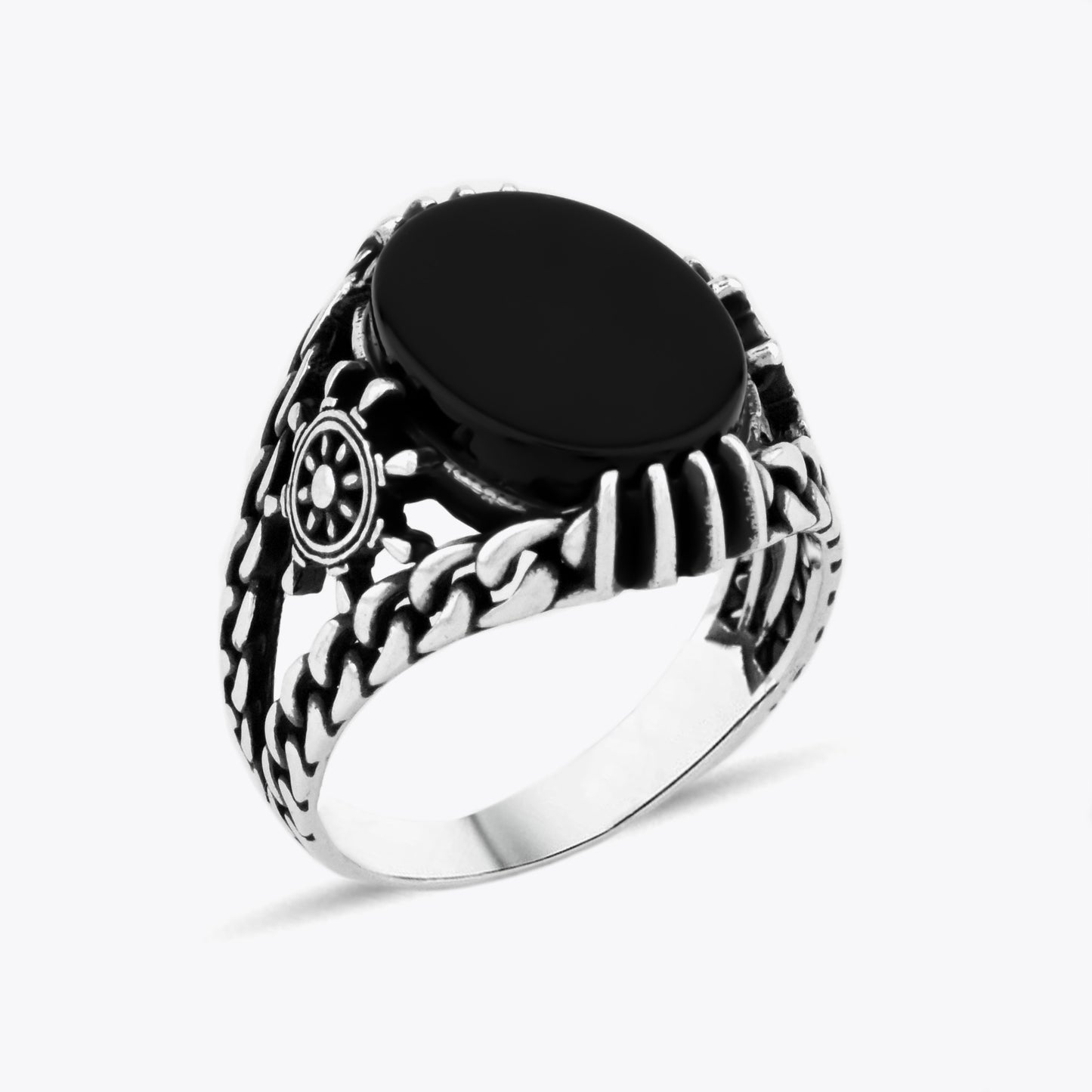 Shipwiel Silver Signing ring Black Onyx Stone