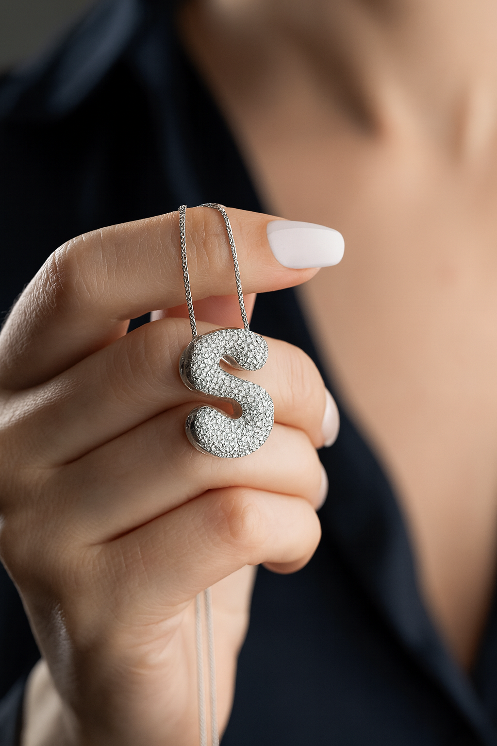 Balloon Letter Necklace - 925 Silver - With Zirconia Stones