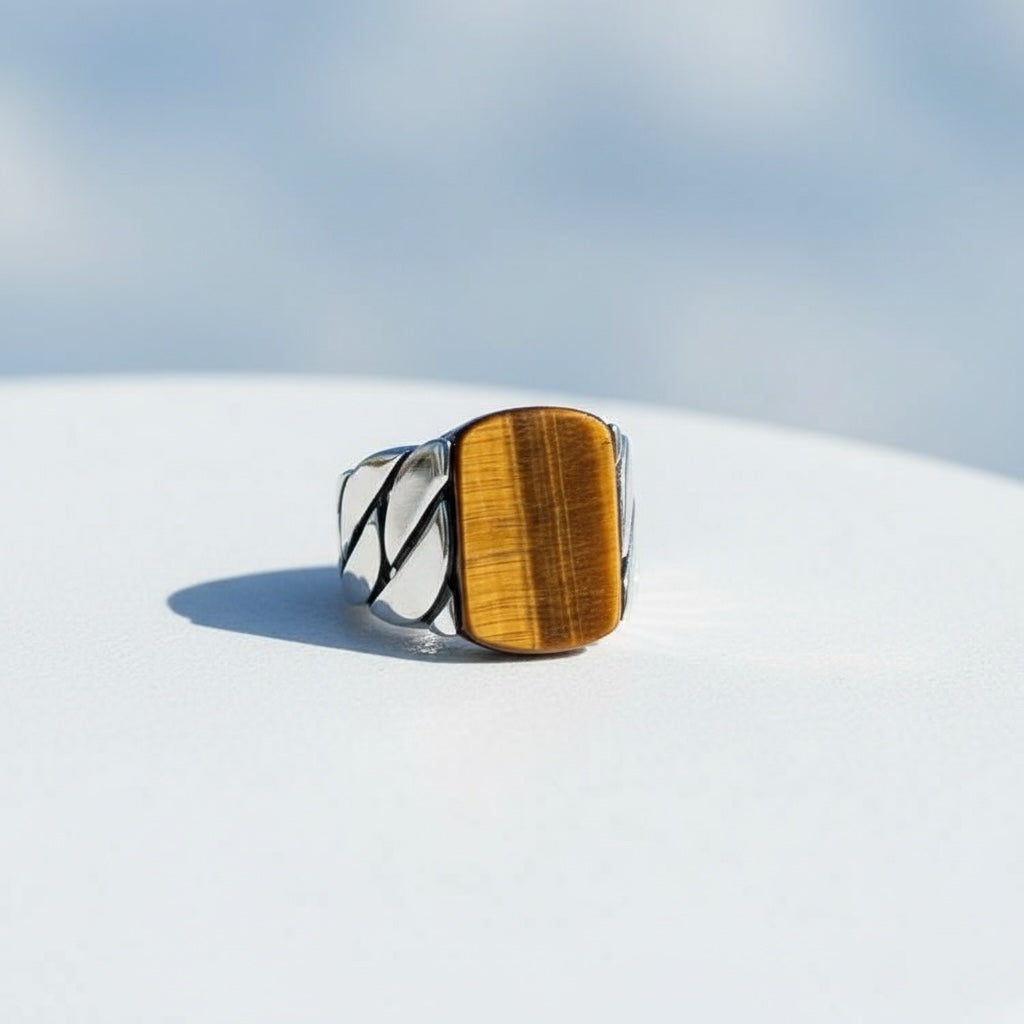 925 Silver Men's Ring With Tiger Eye Stone