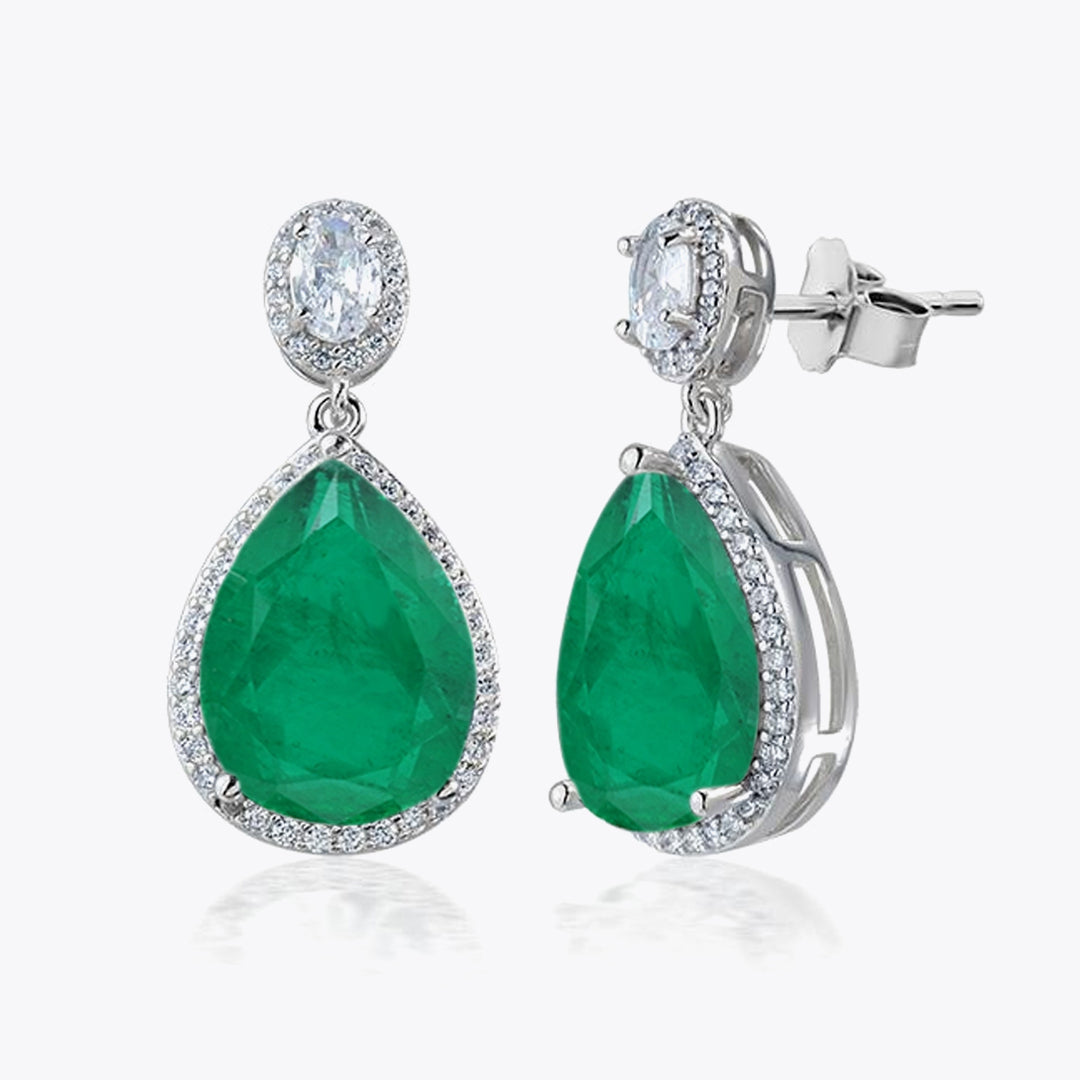 Silver luxury earrings with green and white zirconias DMNK006