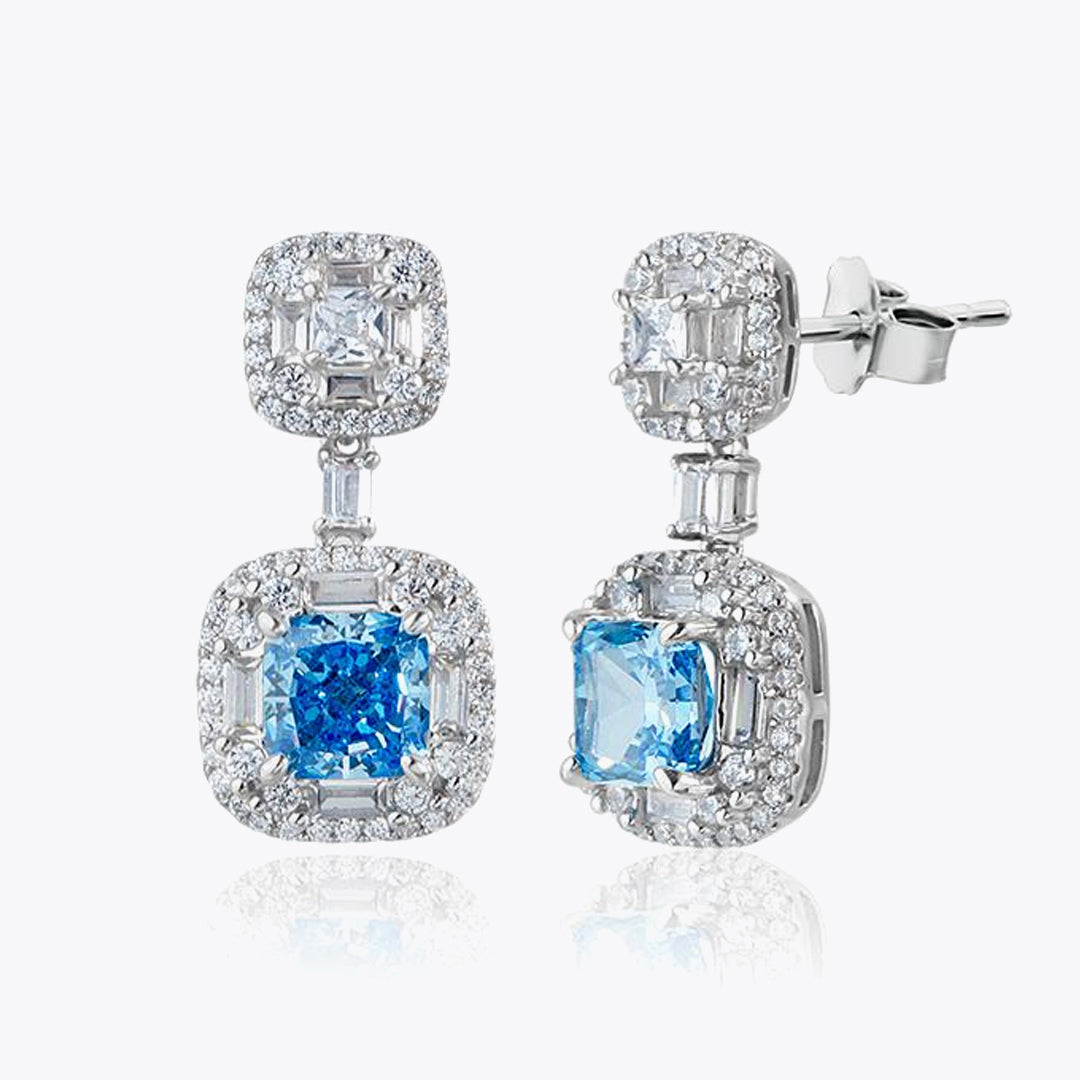 Silver luxury earrings with blue and white zirconias DMNK008