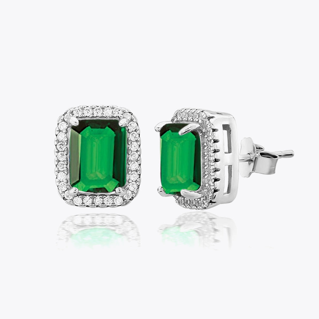 Silver luxury earrings with green and white zirconias DMNK014