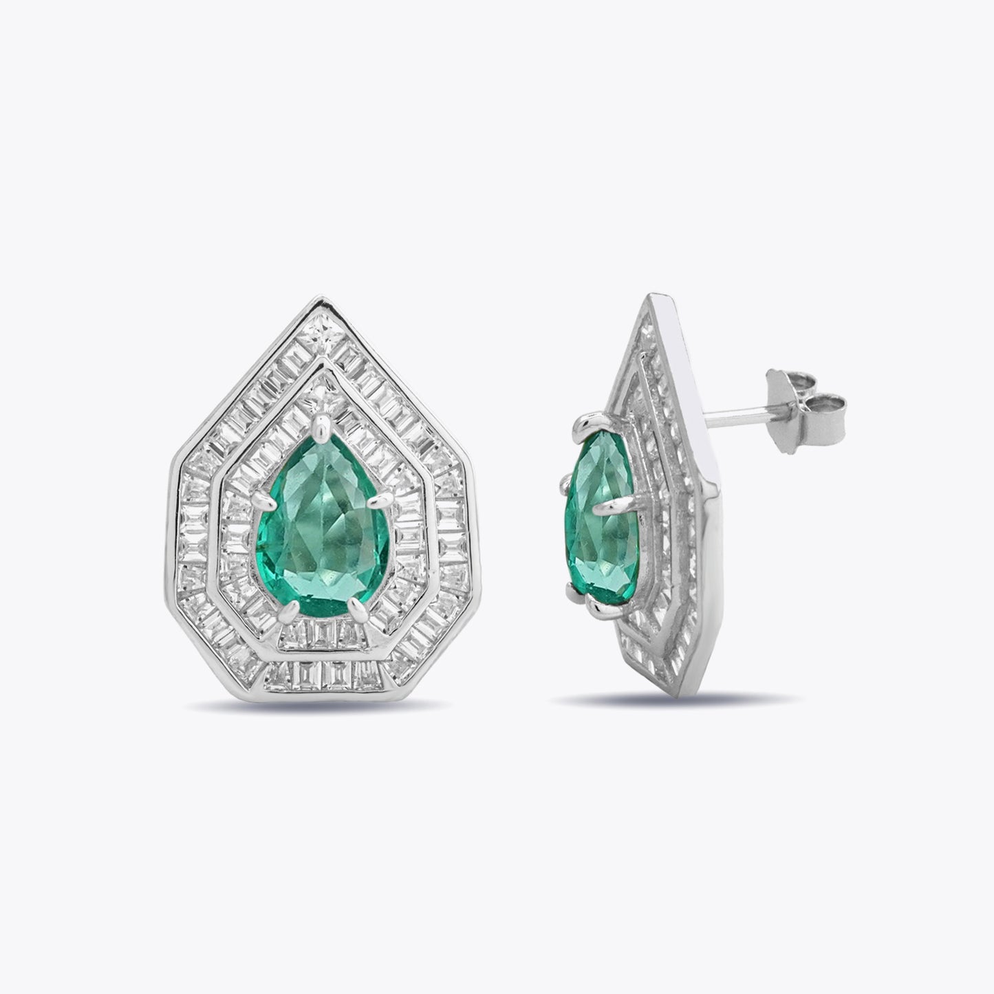 Silver luxury earrings with green and white zirconias DMNK017