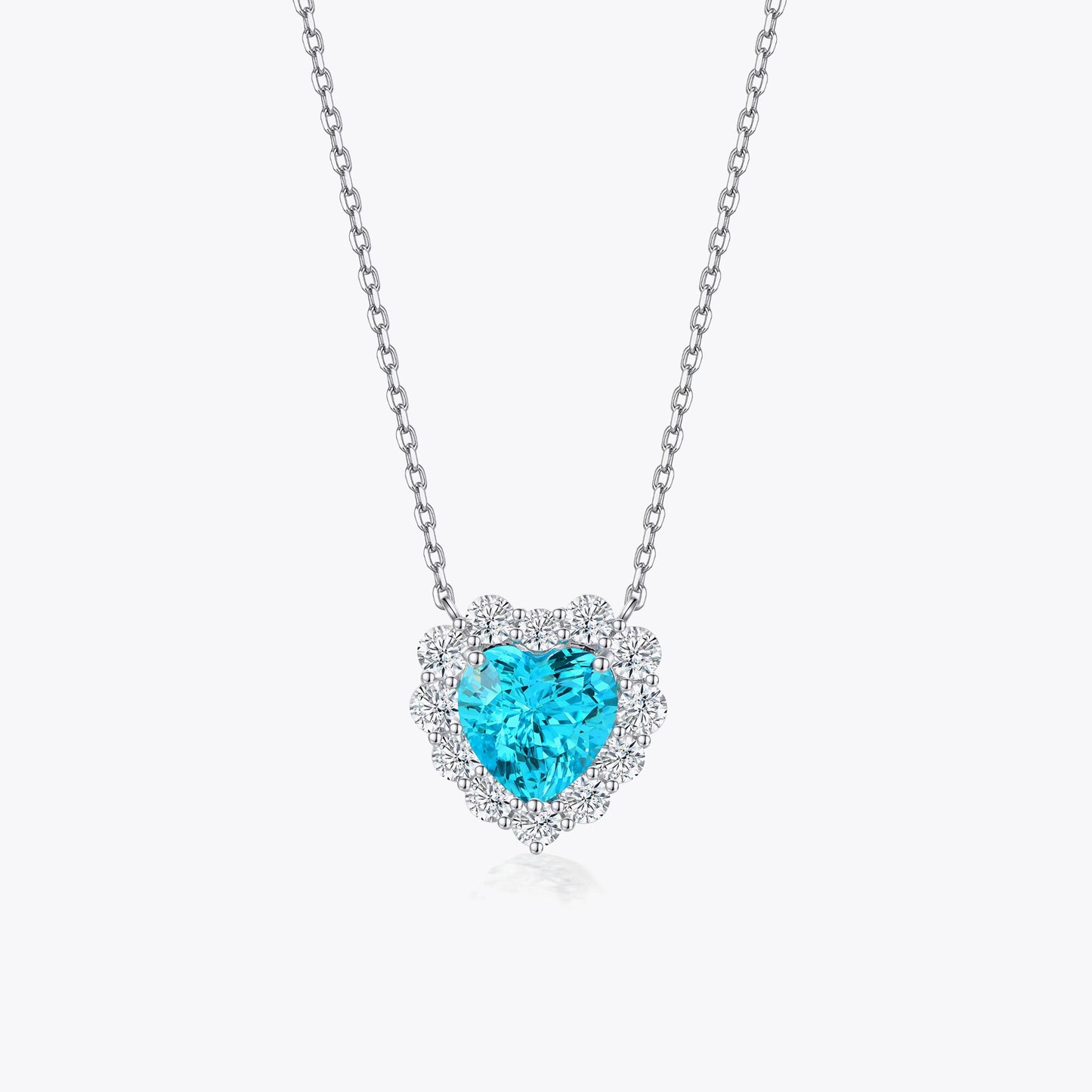 925 Sterling Silver Necklace With Blue Heart -shaped Zircon