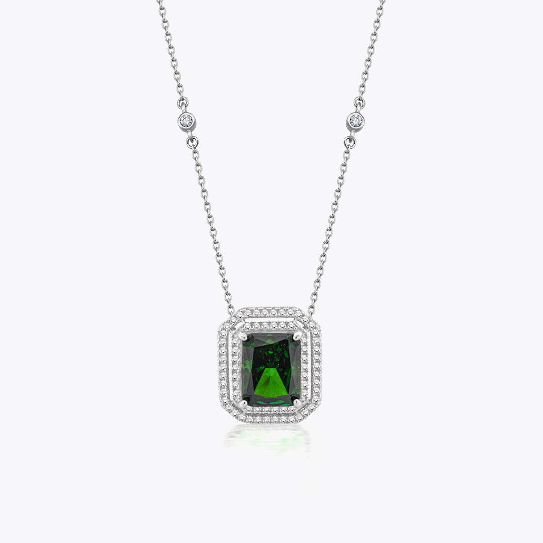 Elegant 925 sterling silver necklace with rectangular green Zirconia