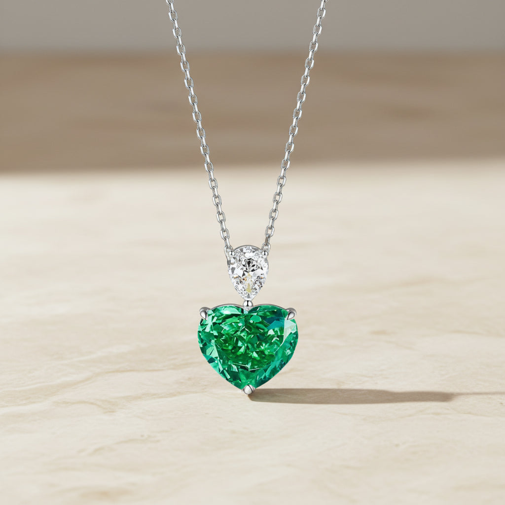 Heart -shaped green Zirconia 925 Sterling Silver Necklace