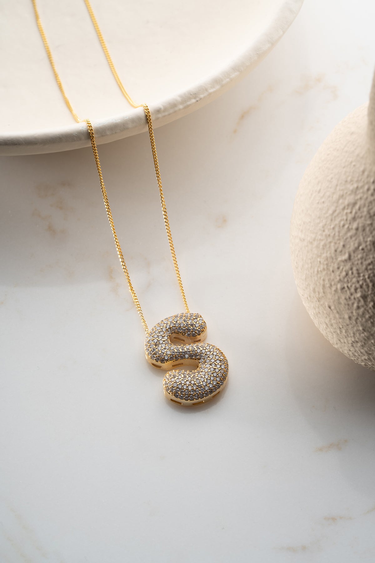 Balloon Letter Necklace - 925 Silver - With Zirconia Stones