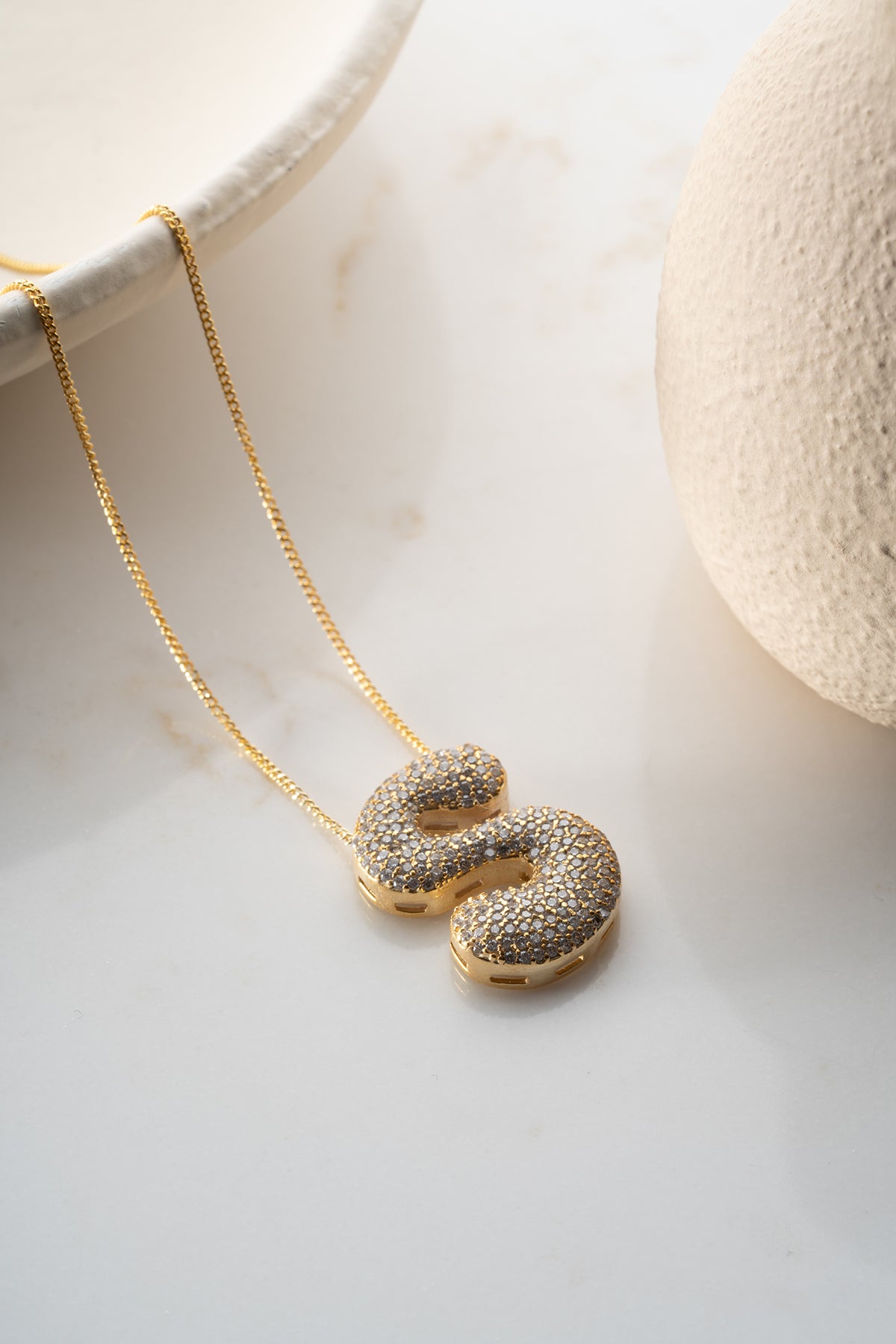 Balloon Letter Necklace - 925 Silver - With Zirconia Stones