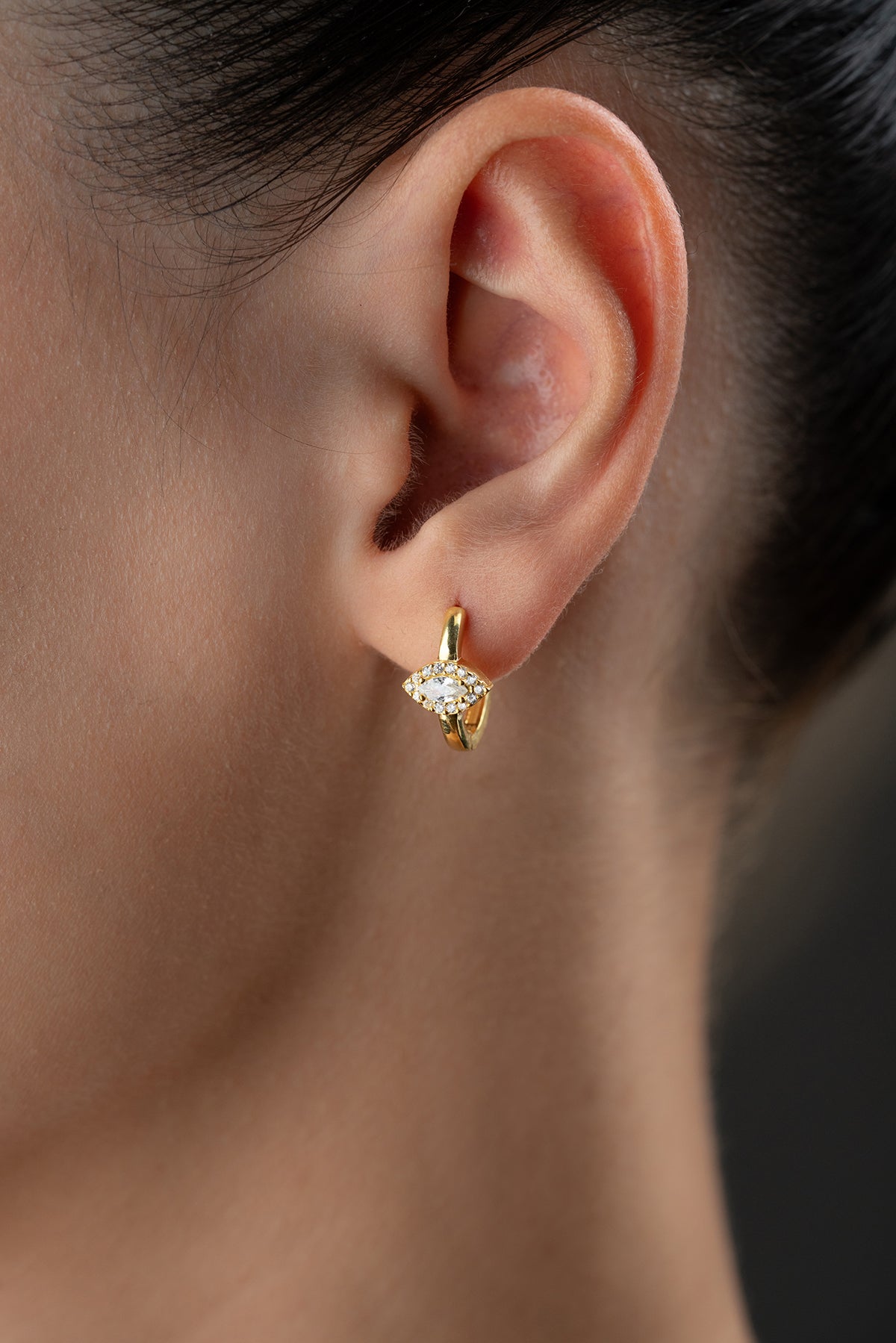 925 Sterling Silver Hoop Earrings with Marquise Stone