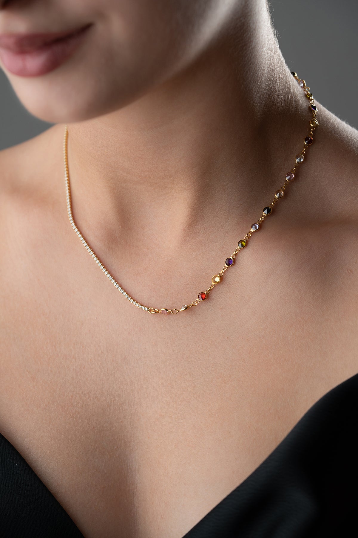 Ketting met gekleurde stenen – 925 Sterling Zilver – Rainbow Shine