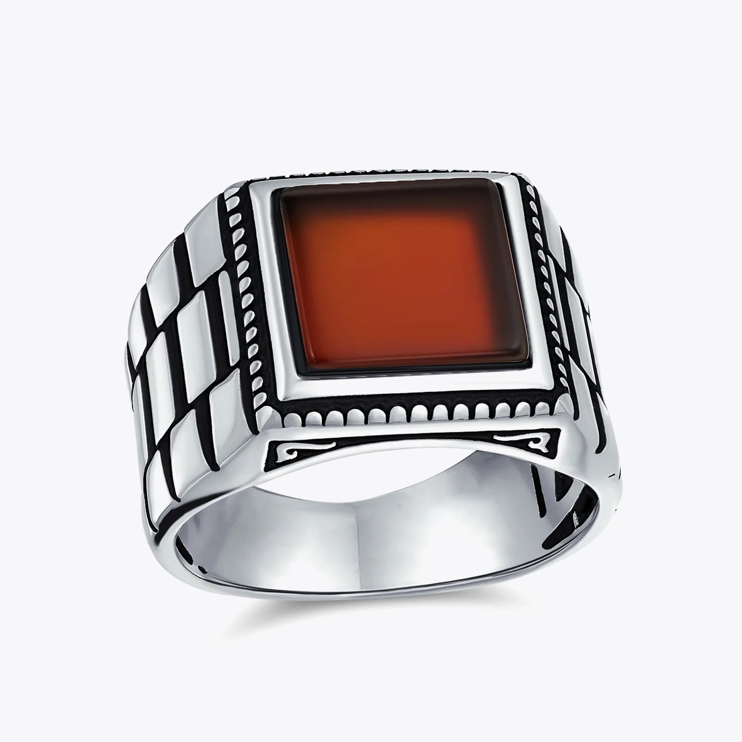 925 Silver Men's Ring with Red Agate Stone LMR266