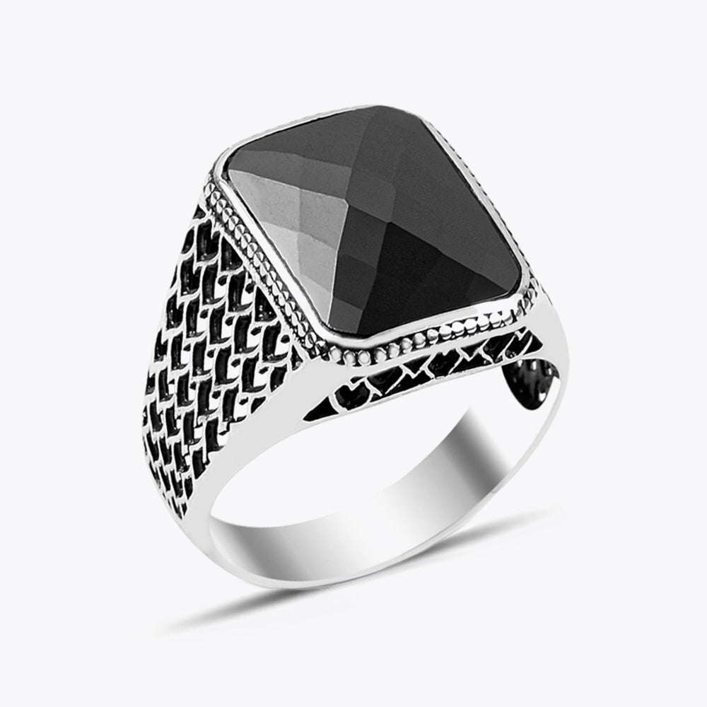 925 Silver Men's Ring With Black Stone LMR295