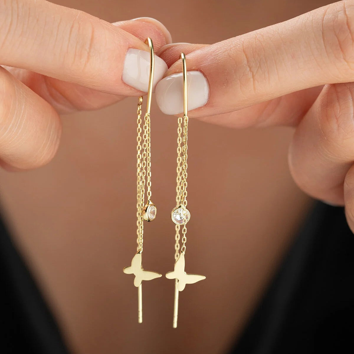 Vlinder Threader Oorbellen met Zirkonia | 925 Zilver