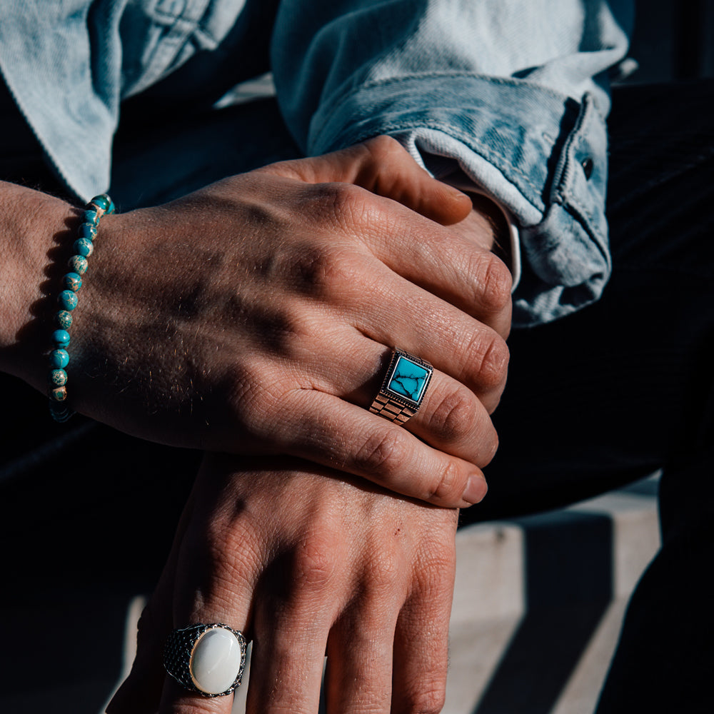 925 Silver Men's Ring With Turquoise Stone ORTBL191