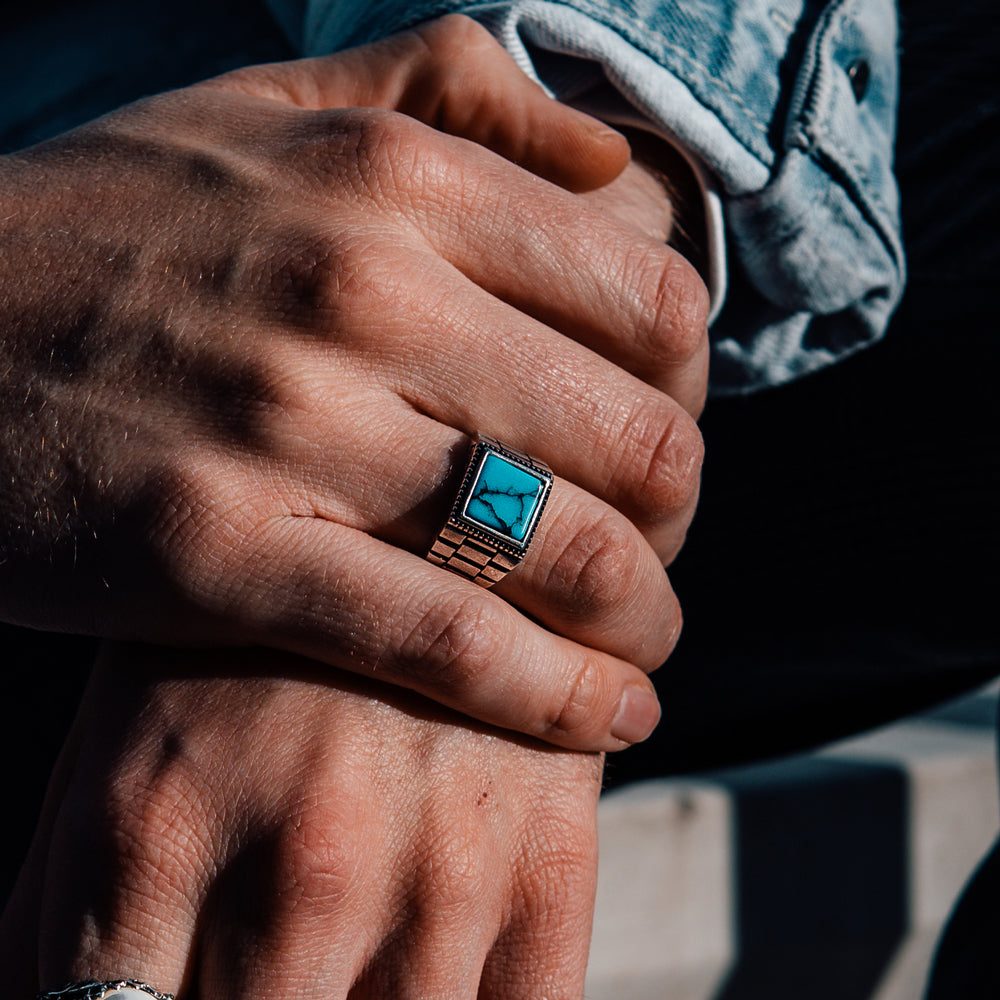 925 Silver Men's Ring With Turquoise Stone ORTBL191