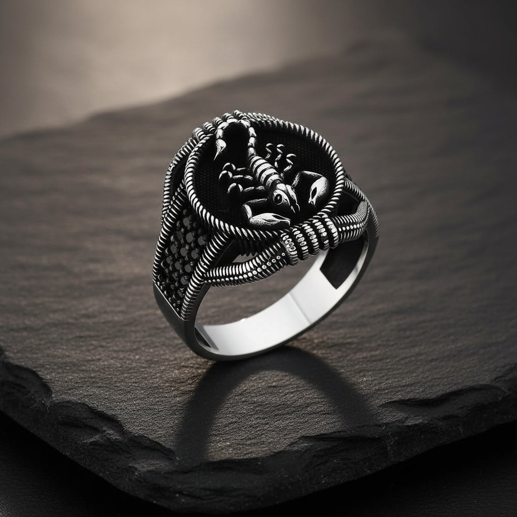 Scorpio Mens Silver Ring