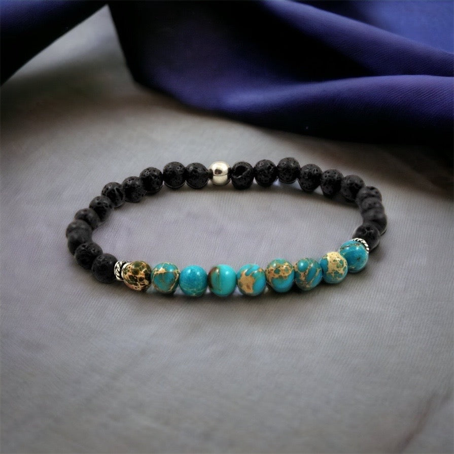 Beaded Bracelet Variscite and Lava