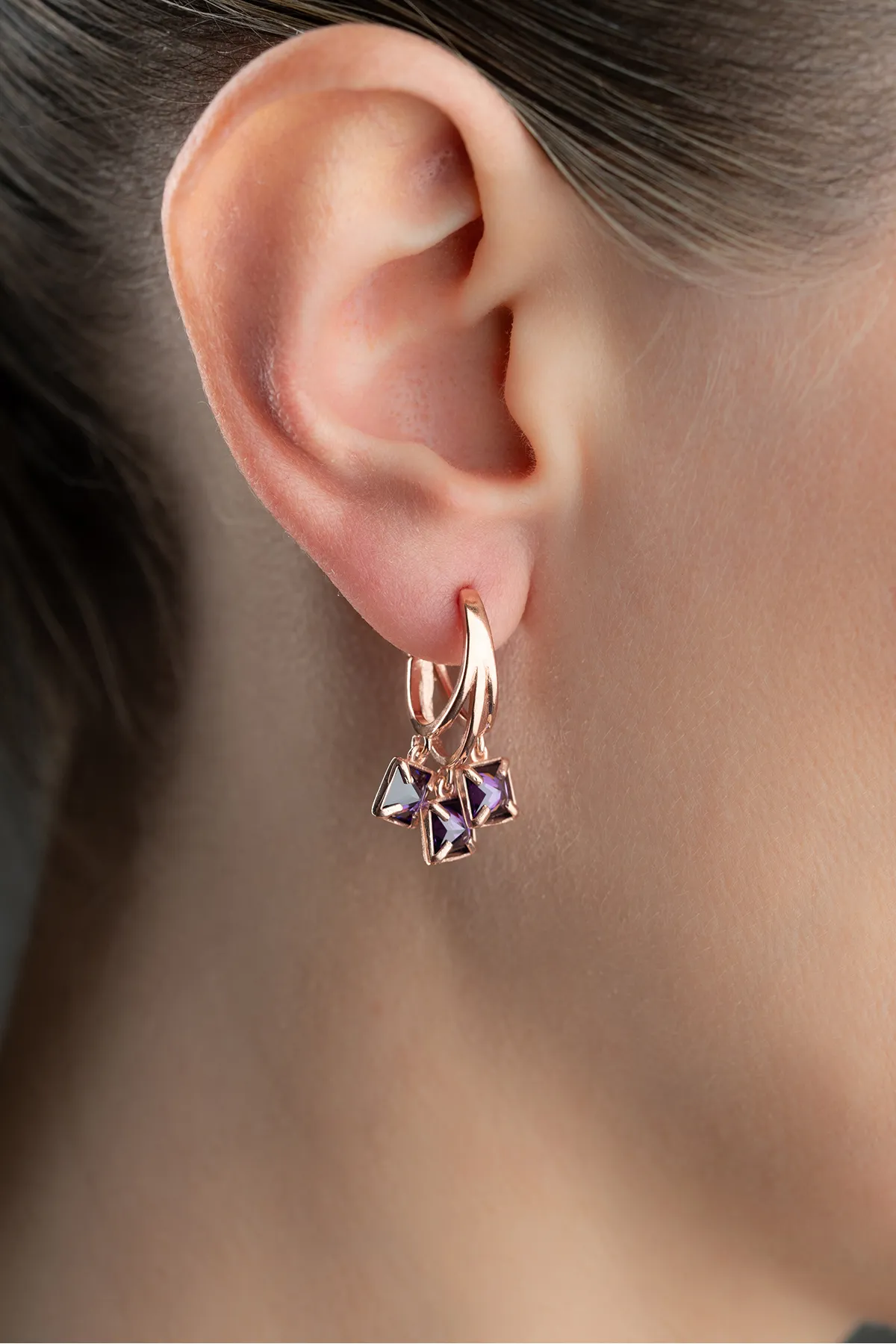 Purple glow earrings - 925 sterling silver with rose gold