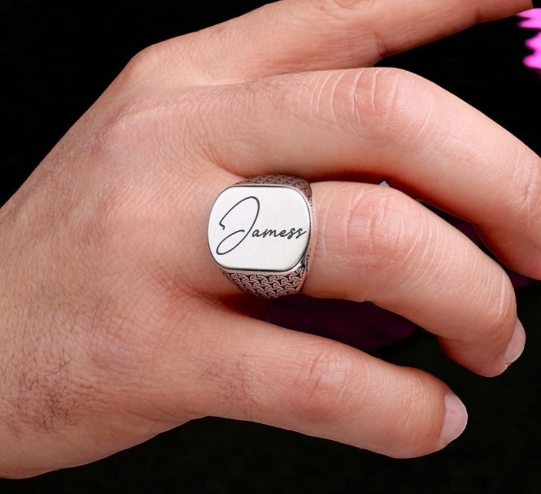 925 Sterling Silver Men's Ring with Own Name Engraving -1