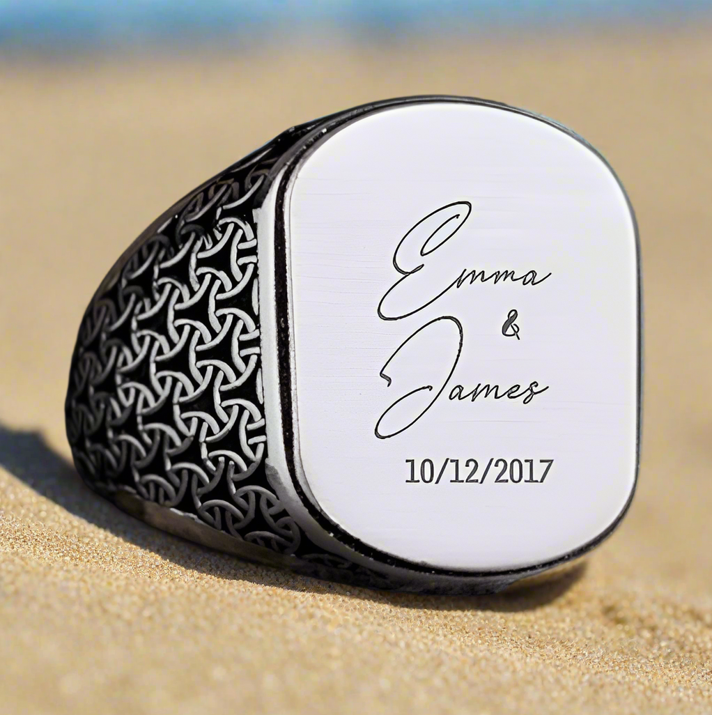 925 Sterling Silver men's ring with its own name engraving -2