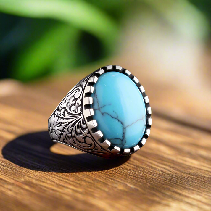 925 Sterling silver men's ring with turquoise stone